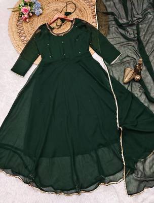 Georgette handwork gown with dupatta sets 2