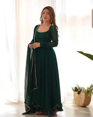 Georgette handwork gown with dupatta sets 5