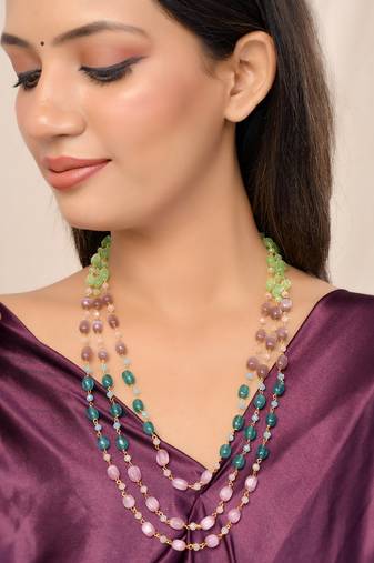 Multi beads &  gold-plated beaded  hand crafeted necklace