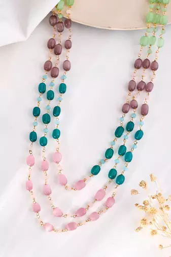 Multi beads &  gold-plated beaded  hand crafeted necklace