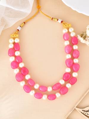 White pearl and pink beaded necklace for women & girls 2