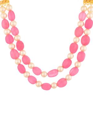 White pearl and pink beaded necklace for women & girls 3