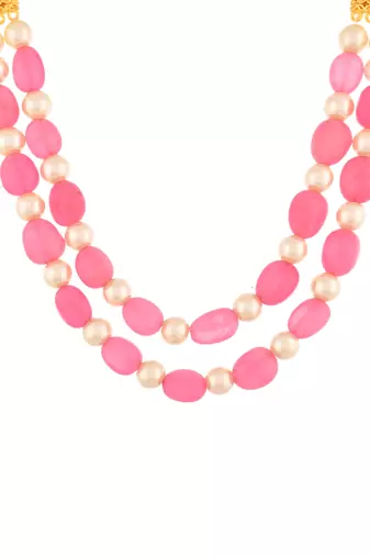 White pearl and pink beaded necklace for women & girls