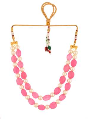 White pearl and pink beaded necklace for women & girls 4