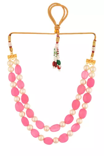 White pearl and pink beaded necklace for women & girls