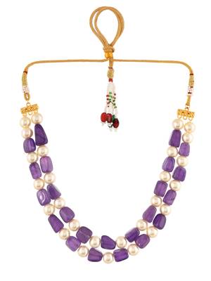 White pearl and blue beaded necklace for women & girls 3
