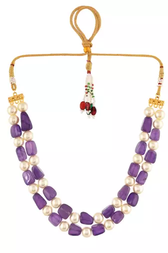 White pearl and blue beaded necklace for women & girls