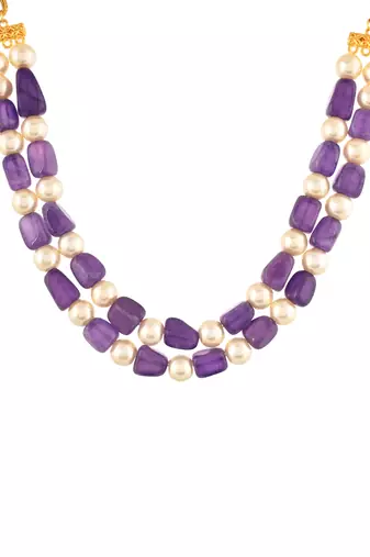 White pearl and blue beaded necklace for women & girls