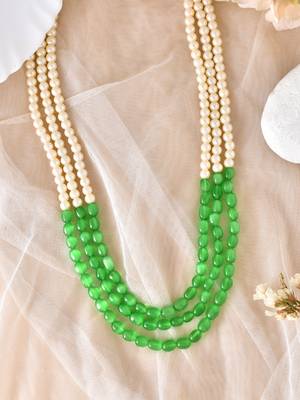 white pearl and green bead necklace for women & girls 2