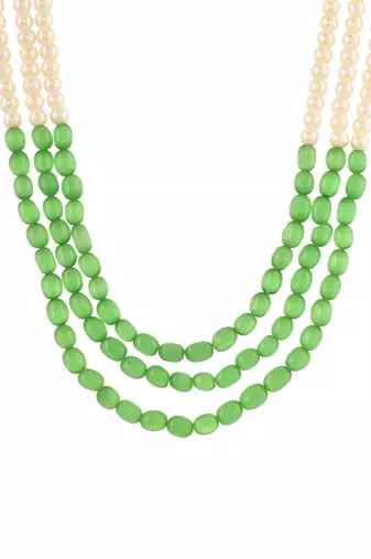 white pearl and green bead necklace for women & girls