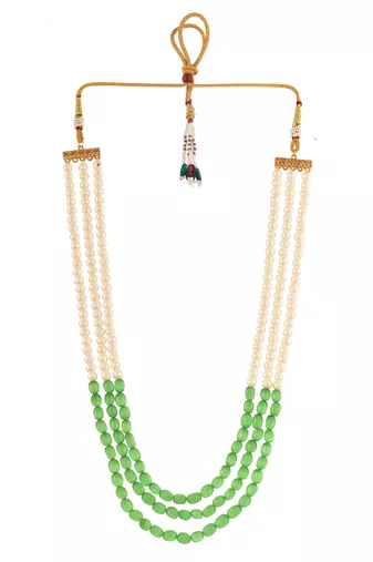 white pearl and green bead necklace for women & girls