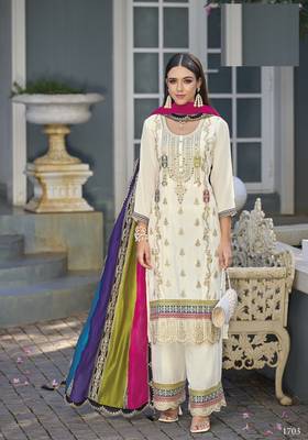 CREAM EMBROIDERY SCHINON   PARTY WEAR SUIT SET 1