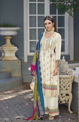 CREAM EMBROIDERY SCHINON   PARTY WEAR SUIT SET 3