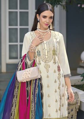 CREAM EMBROIDERY SCHINON   PARTY WEAR SUIT SET 4