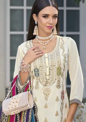 CREAM EMBROIDERY SCHINON   PARTY WEAR SUIT SET 5