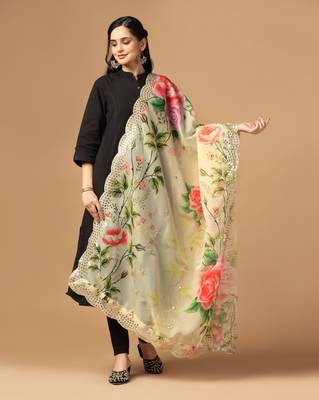 Digital print orgenza sequnce work dupatta for women and girls to wear on gown chaniya choli kurti etc 1