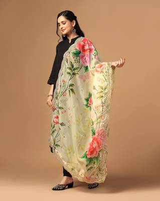 Digital print orgenza sequnce work dupatta for women and girls to wear on gown chaniya choli kurti etc 2