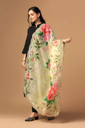 Digital print orgenza sequnce work dupatta for women and girls to wear on gown chaniya choli kurti etc