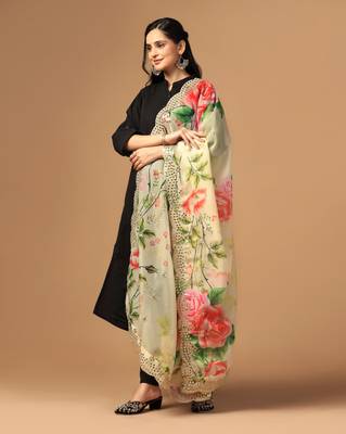 Digital print orgenza sequnce work dupatta for women and girls to wear on gown chaniya choli kurti etc 3