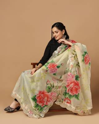 Digital print orgenza sequnce work dupatta for women and girls to wear on gown chaniya choli kurti etc 4
