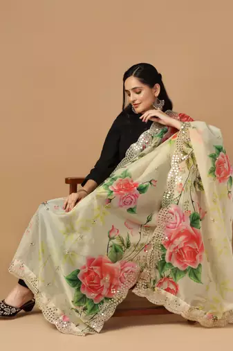 Digital print orgenza sequnce work dupatta for women and girls to wear on gown chaniya choli kurti etc