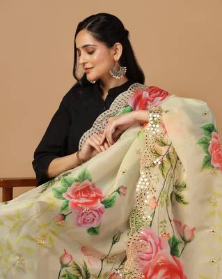Digital print orgenza sequnce work dupatta for women and girls to wear on gown chaniya choli kurti etc 5