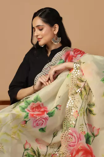 Digital print orgenza sequnce work dupatta for women and girls to wear on gown chaniya choli kurti etc