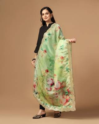 Digital print orgenza sequnce work dupatta for women and girls to wear on gown chaniya choli kurti etc 1