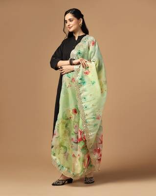 Digital print orgenza sequnce work dupatta for women and girls to wear on gown chaniya choli kurti etc 2
