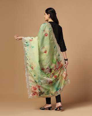 Digital print orgenza sequnce work dupatta for women and girls to wear on gown chaniya choli kurti etc 3