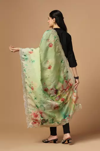 Digital print orgenza sequnce work dupatta for women and girls to wear on gown chaniya choli kurti etc