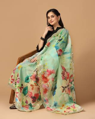 Digital print orgenza sequnce work dupatta for women and girls to wear on gown chaniya choli kurti etc 4