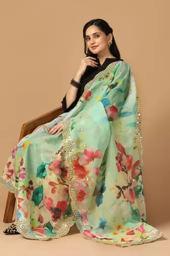 Digital print orgenza sequnce work dupatta for women and girls to wear on gown chaniya choli kurti etc