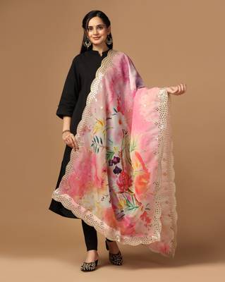 Digital print orgenza sequnce work dupatta for women and girls to wear on gown chaniya choli kurti etc 1