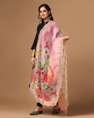Digital print orgenza sequnce work dupatta for women and girls to wear on gown chaniya choli kurti etc 2