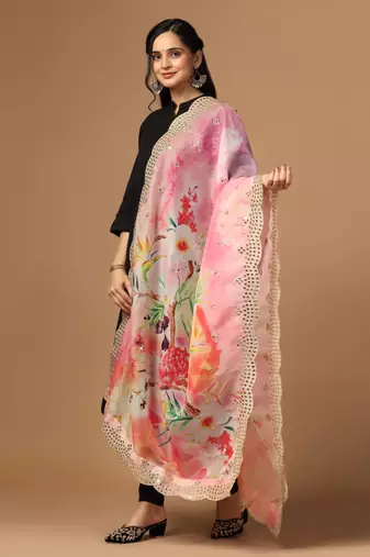 Digital print orgenza sequnce work dupatta for women and girls to wear on gown chaniya choli kurti etc