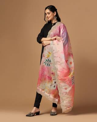 Digital print orgenza sequnce work dupatta for women and girls to wear on gown chaniya choli kurti etc 3