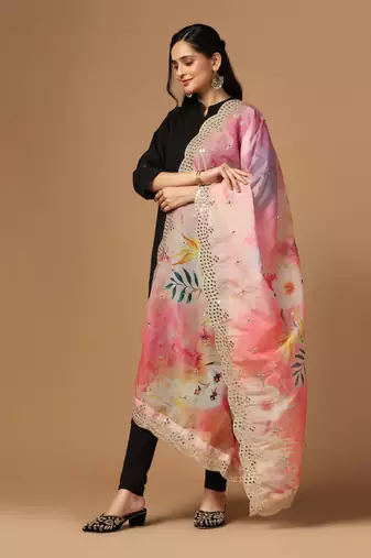 Digital print orgenza sequnce work dupatta for women and girls to wear on gown chaniya choli kurti etc