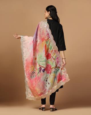 Digital print orgenza sequnce work dupatta for women and girls to wear on gown chaniya choli kurti etc 4