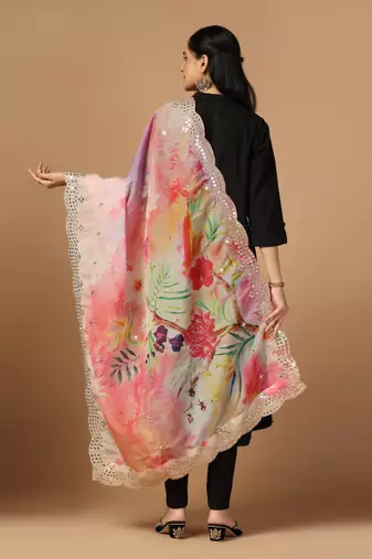 Digital print orgenza sequnce work dupatta for women and girls to wear on gown chaniya choli kurti etc