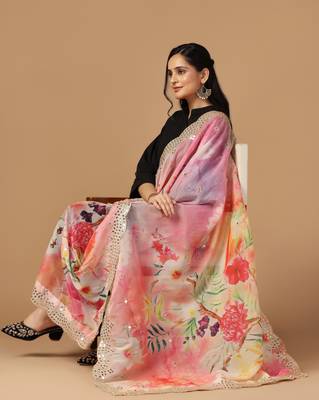 Digital print orgenza sequnce work dupatta for women and girls to wear on gown chaniya choli kurti etc 5