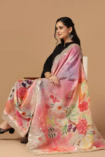 Digital print orgenza sequnce work dupatta for women and girls to wear on gown chaniya choli kurti etc