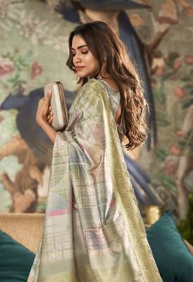 Grey Designer Digital Printed Soft silk blend Saree With Blouse 2