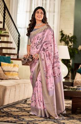Lavender Designer Digital Printed Soft silk blend Saree With Blouse 1