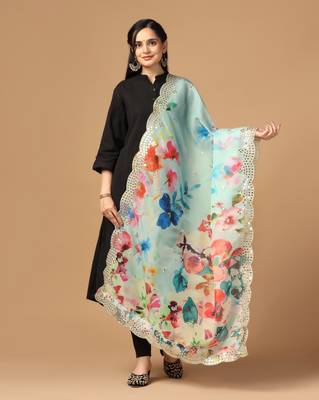 Digital print orgenza sequnce work dupatta for women and girls to wear on gown chaniya choli kurti etc 1