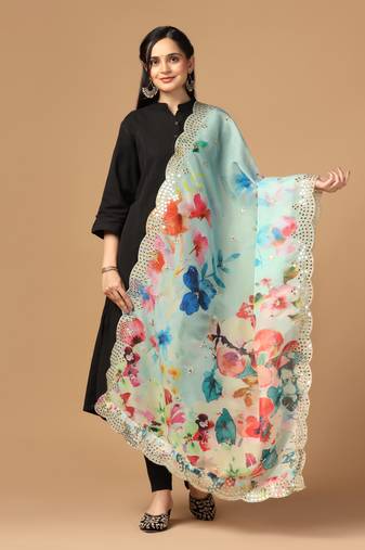 Digital print orgenza sequnce work dupatta for women and girls to wear on gown chaniya choli kurti etc