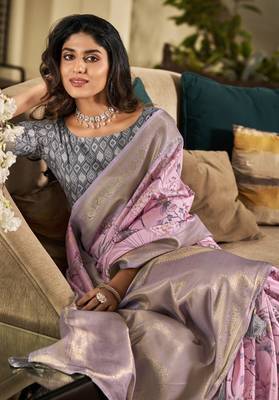 Lavender Designer Digital Printed Soft silk blend Saree With Blouse 2
