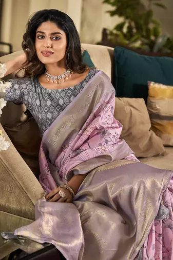 Lavender Designer Digital Printed Soft silk blend Saree With Blouse