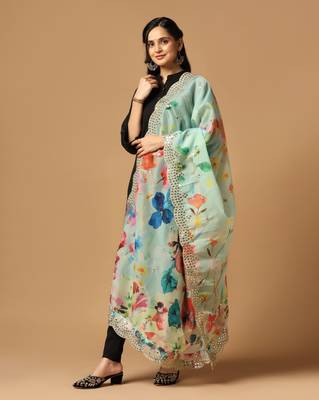 Digital print orgenza sequnce work dupatta for women and girls to wear on gown chaniya choli kurti etc 2