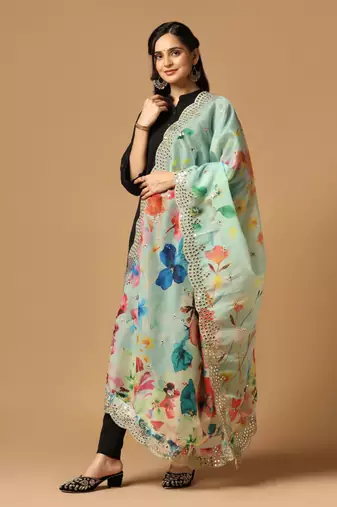 Digital print orgenza sequnce work dupatta for women and girls to wear on gown chaniya choli kurti etc